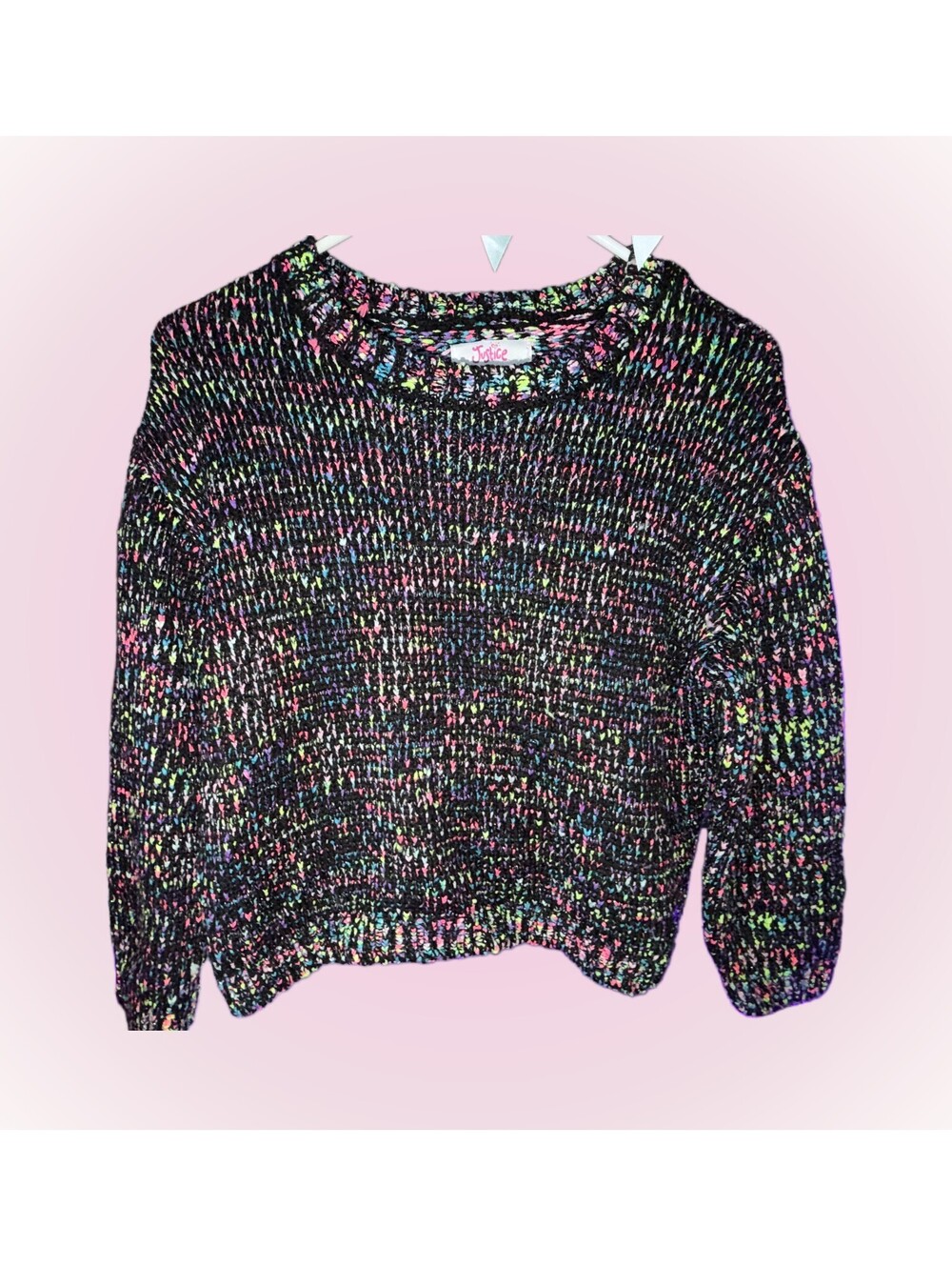 Girls Size Small 7/8 Black & Neon Colored Knit Pullover Sweater by Justice